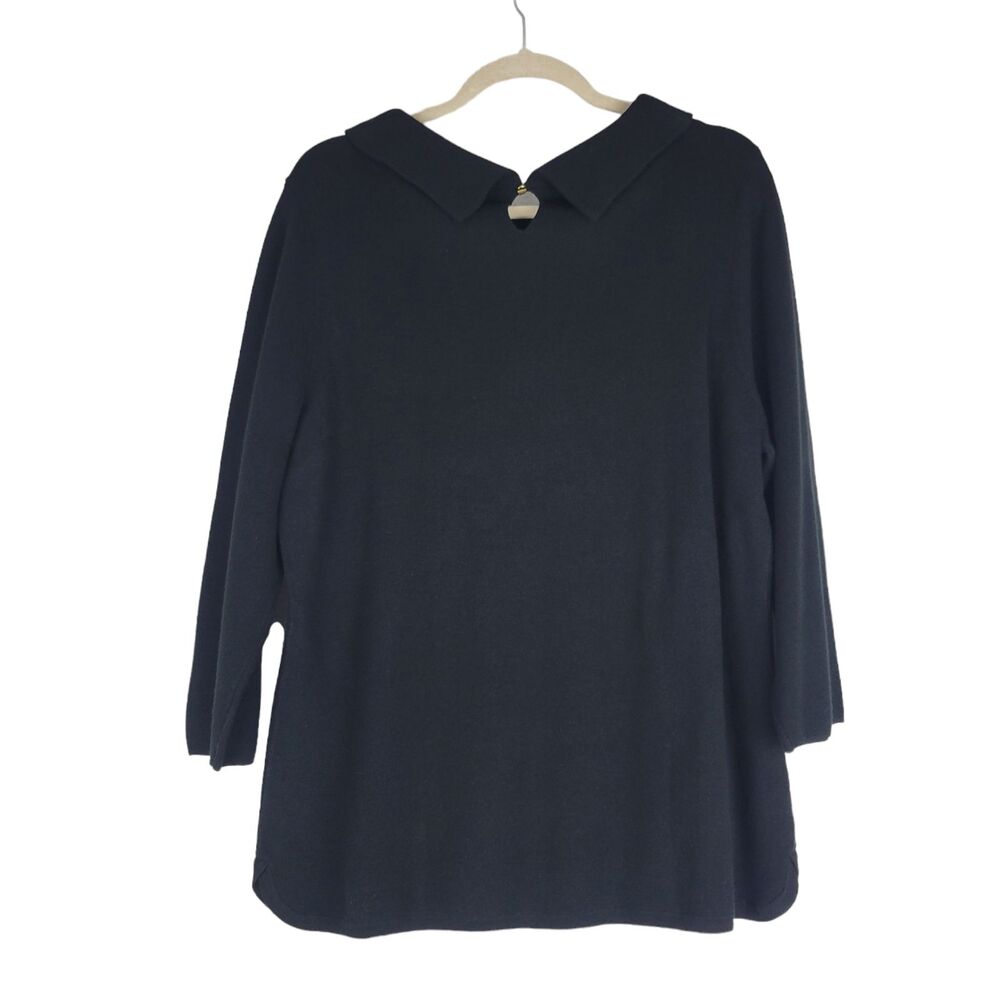 Talbots Black A Line Sweater XL Cotton Blend Back Keyhole 3/4 Sleeve NWT $69.50